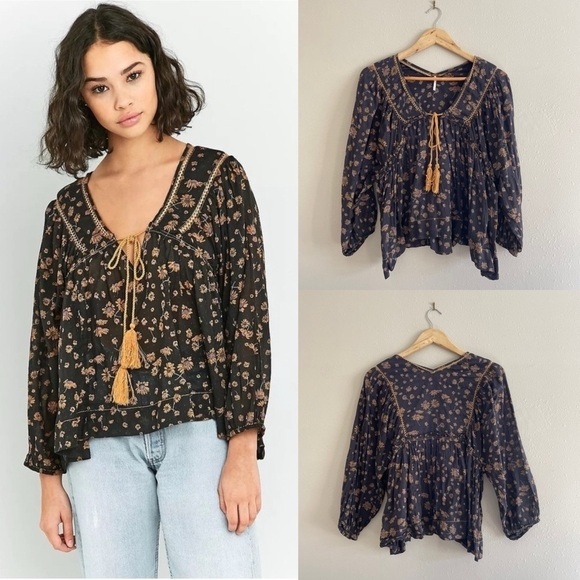 Free People | Never a Dull Moment Floral Peasant Boho Blouse - Picture 1 of 14